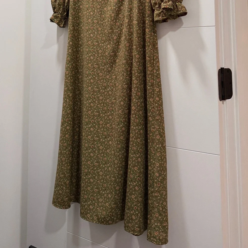O.P.T Elegant Olive Floral Long Sleeve Dress - Picture 2 of 3